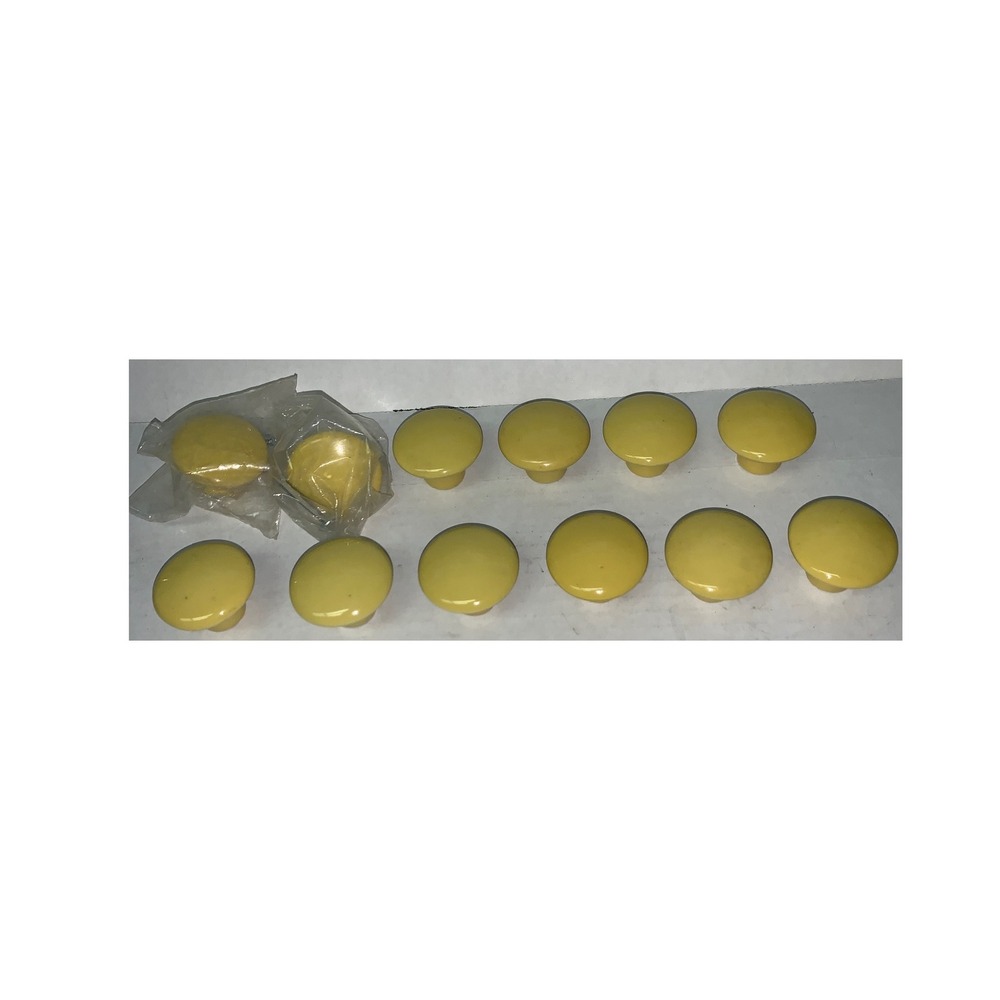 Vintage 70s MCM Yellow Porcelain Cabinet Knobs Set of 12 Retro Drawer Pulls 1.5"